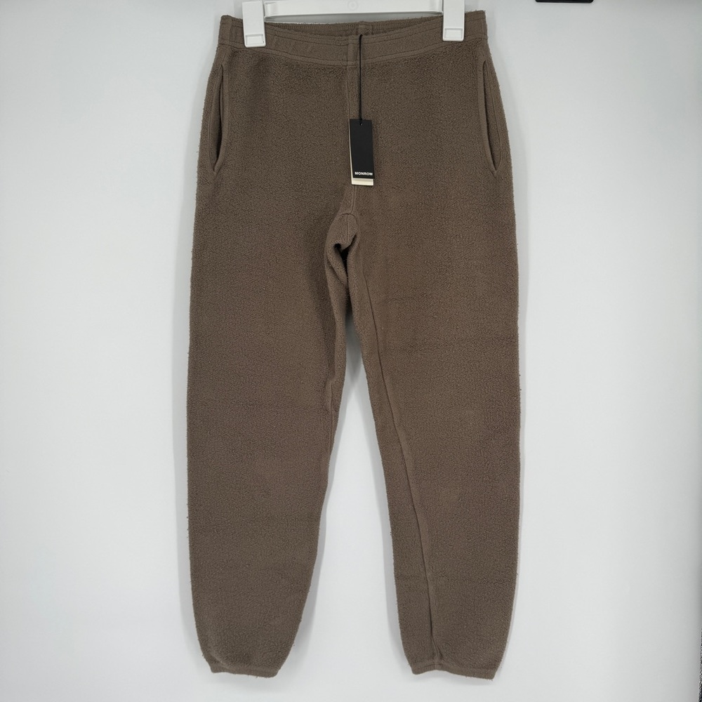 NEW Monrow Teddy Fleece Slouchy Sweatpants Brown
